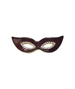 Vintage Madri Gras Purple Enamel Clear Rhinestone Face Mask Gold Tone Br... - £8.95 GBP