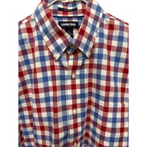 Lands’ End Shirt Men&#39;s L 16 Red Blue Plaid White Button Up 100% Cotton - $18.99