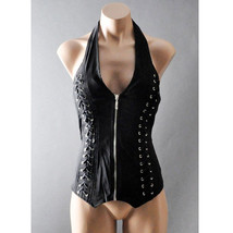 Lace Up Corset Style Zipper Steampunk Goth Biker Moto Punk Top S M L XL ... - $47.98 CAD
