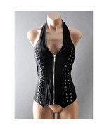 Lace Up Corset Style Zipper Steampunk Goth Biker Moto Punk Top S M L XL ... - $47.98 CAD