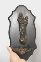 ⭐ antique French holy water font w bronze statue of Virgin Mary &amp; Child ... - $74.25
