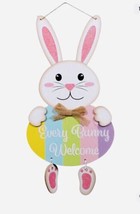 Hoppy Easter Glittered Bunny Hanging Sign Text Burlap Bow Die Cut Paw: - £12.66 GBP