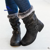 Female Shoes Autumn Winter Mid Calf Retro Pu Leather Fashion Ladies Martin Boots - £20.74 GBP