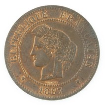 1887 France 5 Centimes Pièce de Monnaie Rouge / Marron Km #821.1 - $55.09
