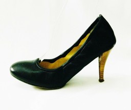 Eva Turner Pumps Stretch Collar Black Leather Elastic Vamp Heels Italian... - $89.73