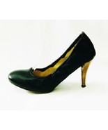 Eva Turner Pumps Stretch Collar Black Leather Elastic Vamp Heels Italian... - $123.11 CAD