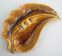 California Pottery MCM Drip Glaze Golden Brown Ceramic Leaf Ashtray 609 Vtg 70&#39;s - £12.75 GBP