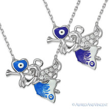 Evil Eye Angel Charm Pendant Greek Turkish Nazar Hamsa Kabbalah Silver Necklace - £18.17 GBP