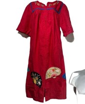 go softly patio red zip up fan embroidered long maxi house dress Size M - £27.31 GBP