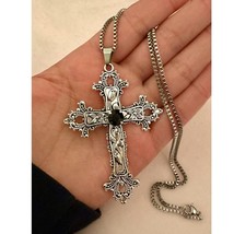 Cross Necklace Gothic Necklace Silver Vintage Silver Statement Cross Necklace - £14.91 GBP