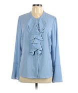 Karl Lagerfeld Long Sleeve Blouse Pastel Blue Popover Ruffles Sz L Large - £29.73 GBP