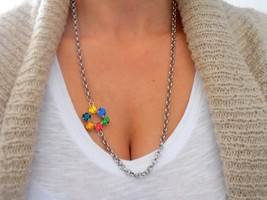 Flower Swarovski Necklace / Long Chain Necklace / Birthday Gift / Crystal Chaton - £37.68 GBP