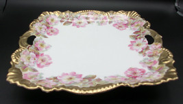 Bavaria 1900-1920 Square Serving Cake Desert Plate Handle Gold Floral Crown Mark - £143.87 GBP