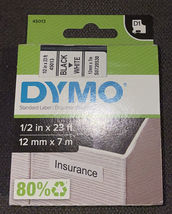 New Dymo Standard Label 1/2&quot; 12mm 23ft Black On White D1 45013 ~ Free Shipping! - £8.69 GBP