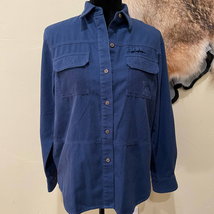 Women&#39;s Lauren Ralph Lauren Blue Military Utility Button Down Shirt Medium - $23.15