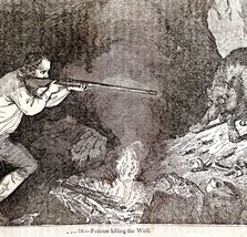 Putuam Killing The Wolf 1845 Woodcut Print Victorian Revolutionary War D... - $39.99