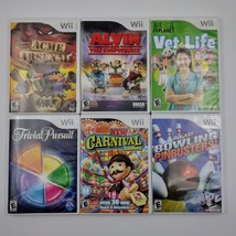 Wii 6 Game Lot Looney Tunes Carnival Games Trivial Pursuit Vet Life Bowling - £27.21 GBP