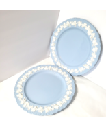 Wedgwood Queen&#39;s Ware Cream on Lavender Blue 2 Dinner Plates Embossed Sh... - $76.47 CAD