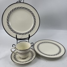 Noritake #7609 Westover Platinum 4 Piece Setting Cup &amp; Saucer Dinner Sal... - £38.71 GBP