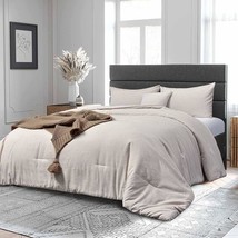 Beige Comforter Set Queen Size, 4Pcs Boho Farmhouse Soft Bedding Set, All Season - £65.64 GBP
