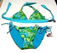 Maia Blue and Green Floral with Polka Dots Bikini Swimsuit NWT $80 Sz S/M - £46.76 GBP
