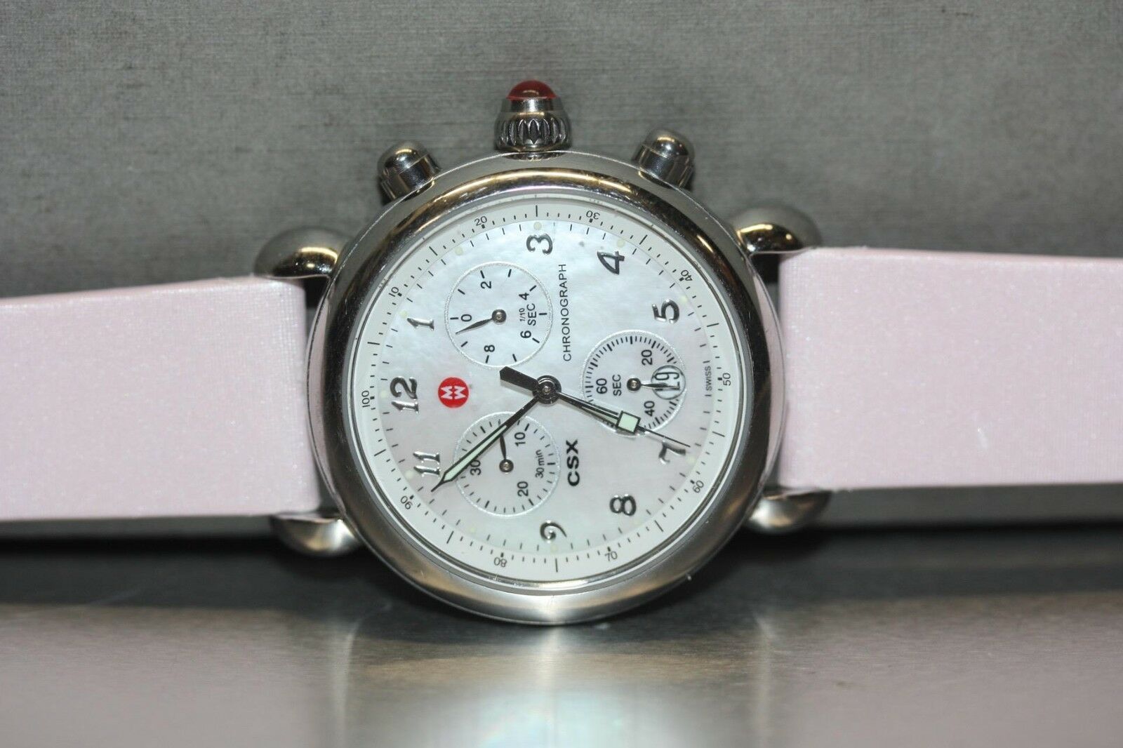 Michele "CSX" Stainless Steel Chronograph MOP Dial Watch W/ Pink strap - $257.13