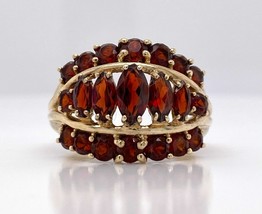  Simulated Marquise Garnet Cluster Wedding Ring 2.69Ct Gold Plated 925 Silver  - £90.98 GBP
