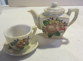 Vintage  Miniature Lusterware Tea Pot and Tea cup and Saucer Occupied Japan - £22.43 GBP