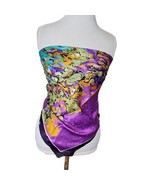 Vintage Colorful Watercolor Satin Silk Scarf 33x36 Teal Purple Gold Floral - $28.95