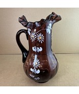 Antique Victorian Amethyst Glass Pitcher Enamel, Gilt Floral Hand Paint ... - $96.04 CAD