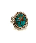 Vintage Signed Sterling Native American Oval Turquoise Leaf Accent Ring ... - €64,48 EUR