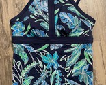 Lands End Tankini 2P Petite High Neck Keyhole Top Navy Tropical Floral W... - $18.37