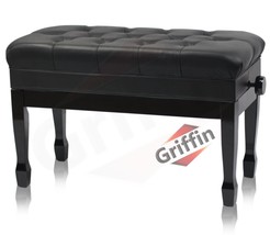 GRIFFIN Genuine Leather Piano Bench - Oversize Duet Vintage Black Solid Wood &amp; E - £213.79 GBP