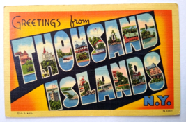 Greetings From Thousand Islands New York Large Letter Postcard Linen Cur... - $12.35