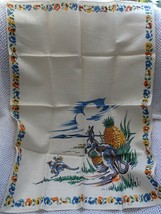 Australian Kangaroo On Pineapple Fruit Tree Linen Tea Towel - $10.85