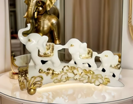 3 Elephants on Elephant Tooth in Marble Dust - Artistic Ensemble for Decor - $338.99 CAD