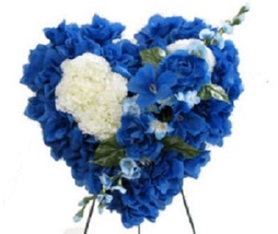 DELUXE SILK BLUE FLORAL HEART: grave-site in remembrance of love one - $92.27