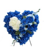 DELUXE SILK BLUE FLORAL HEART: grave-site in remembrance of love one - £73.58 GBP