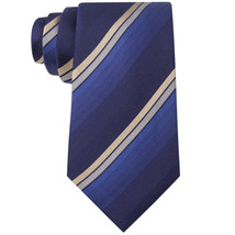 Kenneth Cole Reaction Navy Blue Taupe Variegated Diagonal Stripe Silk Tie - £16.07 GBP