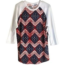 Women&#39;s T Shirt American Flag LuLaRoe Red White Blue Stars n Stripes Rag... - £10.35 GBP