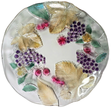 mikasa crystal platter fruit grapes berries and leaves mutli-tinted 12.5&quot; across - £19.97 GBP