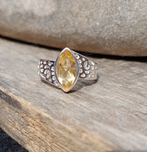 Citrine Silver Ring, 925 Sterling Silver, Natural Gemstone Bohemian Ring Jewelry - £49.72 GBP