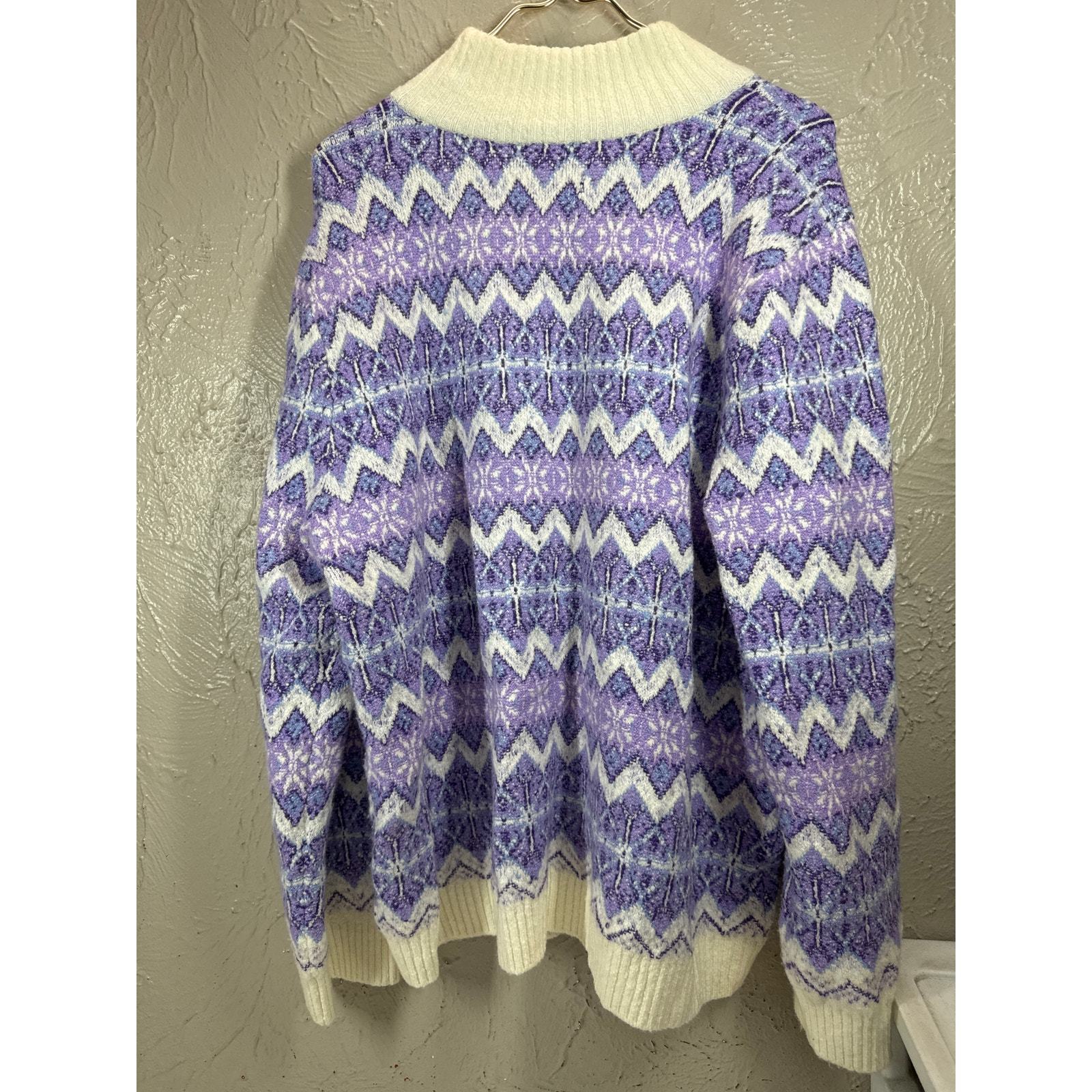 Talbots Sweater Womens Purple Striped Long Sleeve Zig Zag Wool Blend Size XL Item image 2
