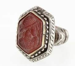 Hand-Chased Afghan Silver and Brass Vintage Carnelian Intaglio Ring Afghan Sz 7 - £1,401.32 GBP