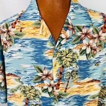 Island Shores Aloha Hawaiian XXL Shirt Palm Trees Ocean Floral Ocean 2XL Tropica - £35.96 GBP