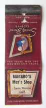 Marbro&#39;s Men&#39;s Shop - Santa Monica, California Matchbook Cover Society Clothes - £1.38 GBP