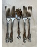 Floral (4) Fork &amp;  (1) Spoon Set - Vintage 1920s-40s Solid Nickel Silver... - $18.81