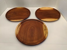 Lot of 3 Lathe-Turn Hand-Made Wooden Decorative Centerpiece Plates Platters - $23.97