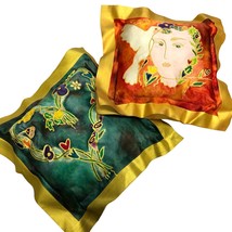 Lot Of 2 Vintage Hand Painted Silk 10” Small Pillows By Martha Unique Rare GIFT - £86.75 GBP