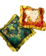 Lot Of 2 Vintage Hand Painted Silk 10” Small Pillows By Martha Unique Ra... - £86.45 GBP